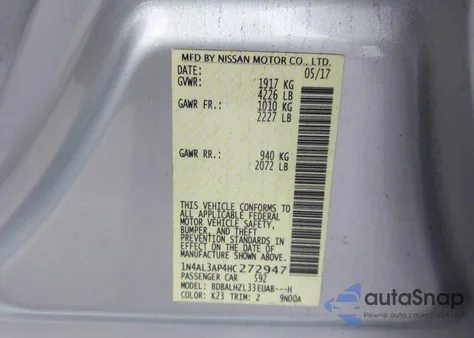 2017 Nissan Altima 2.5 from USA, damaged, VIN 1N4AL3AP4HC272947